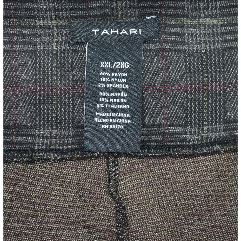 Tahari Hi-Rise Plaid Pull-On Tapered Pants Gray/Black Size XXl